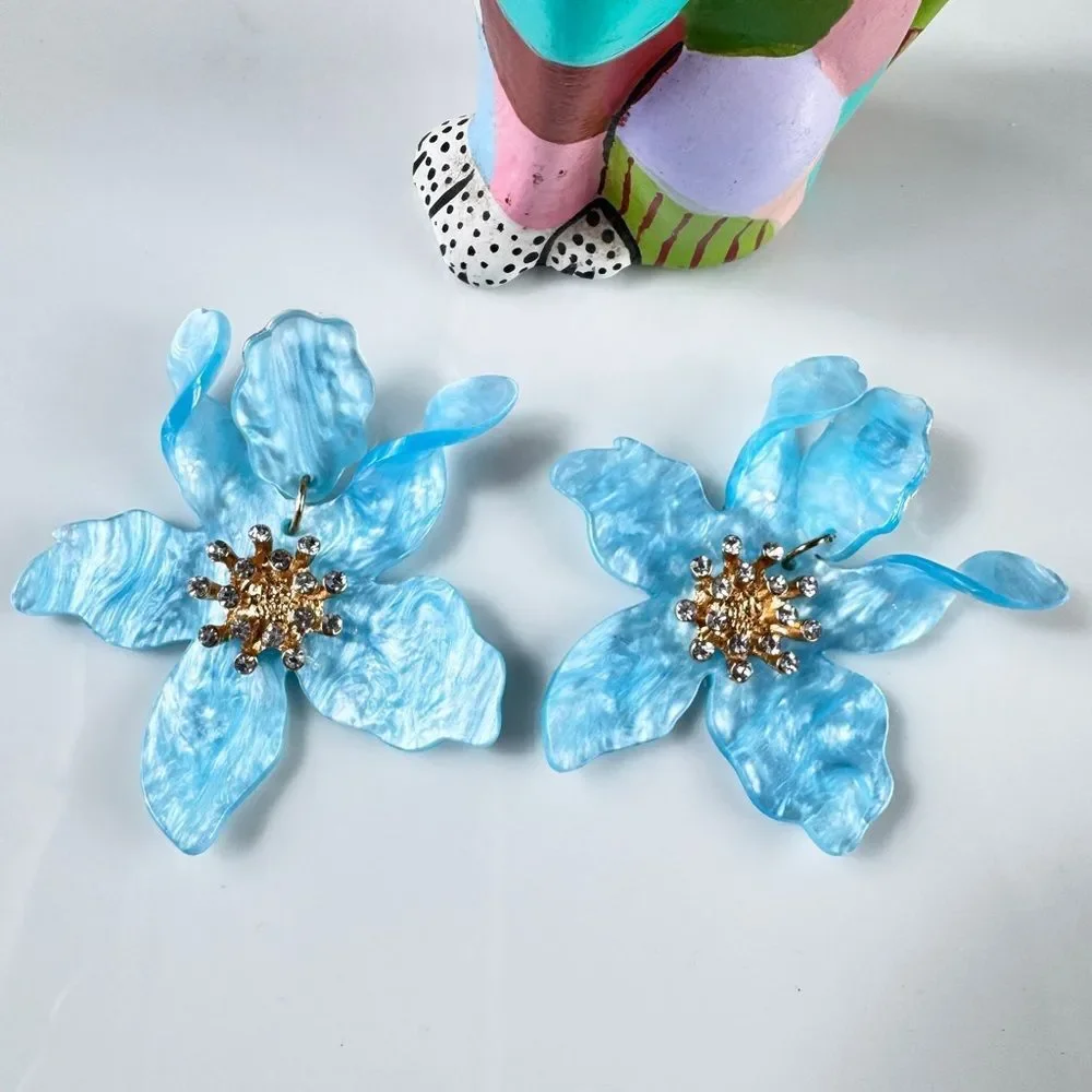 Zara Blue Floral Drop Earrings